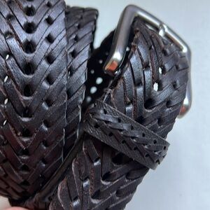Vintage Men’s 2X Braided Weaved Brown Leather Belt Silver Buckle Like New